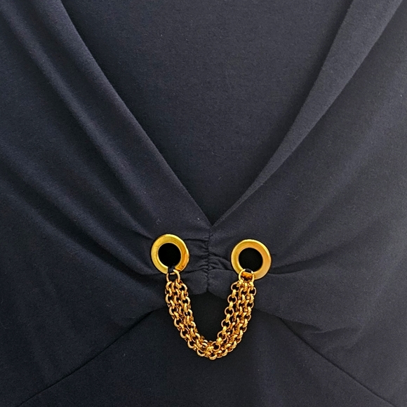 Jones of New York Dark Blue V-Neck Top with Chain Detail Size S - Picture 3 of 5
